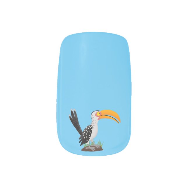 Funny yellow billed hornbill safari bird cartoon minx nail art (Left Thumb)