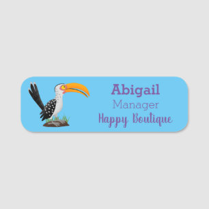 Funny yellow billed hornbill safari bird cartoon name tag