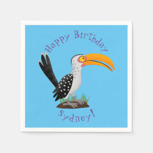Funny yellow billed hornbill safari bird cartoon napkins