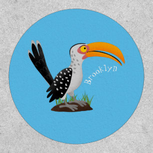 Funny yellow billed hornbill safari bird cartoon patch