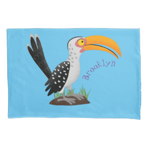 Funny yellow billed hornbill safari bird cartoon pillow case