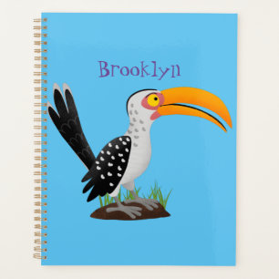 Funny yellow billed hornbill safari bird cartoon planner