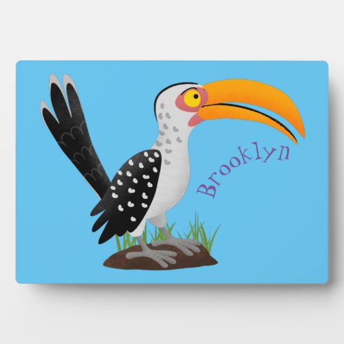Funny yellow billed hornbill safari bird cartoon plaque