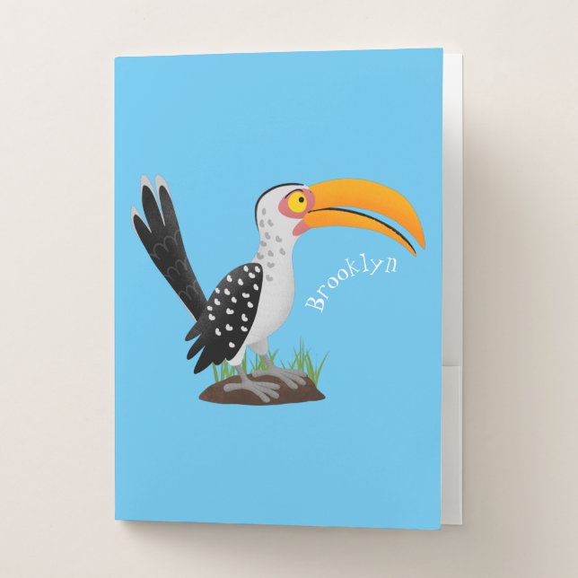 Funny yellow billed hornbill safari bird cartoon pocket folder (Front)