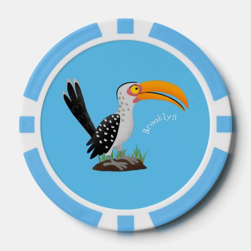 Funny yellow billed hornbill safari bird cartoon  poker chips