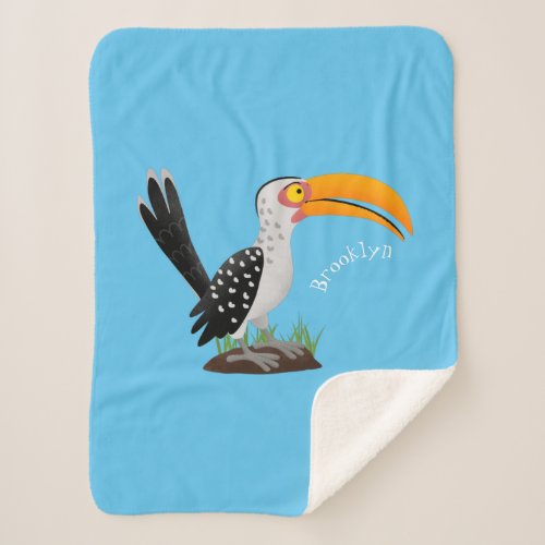 Funny yellow billed hornbill safari bird cartoon sherpa blanket