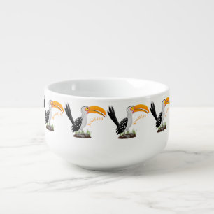 Funny yellow billed hornbill safari bird cartoon soup mug