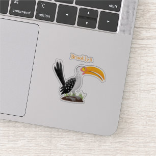 Funny yellow billed hornbill safari bird cartoon sticker