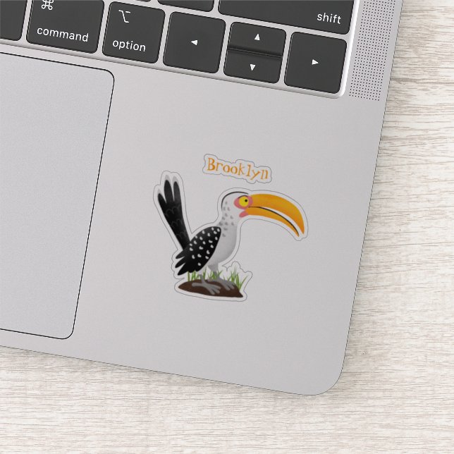 Funny yellow billed hornbill safari bird cartoon sticker (Detail)