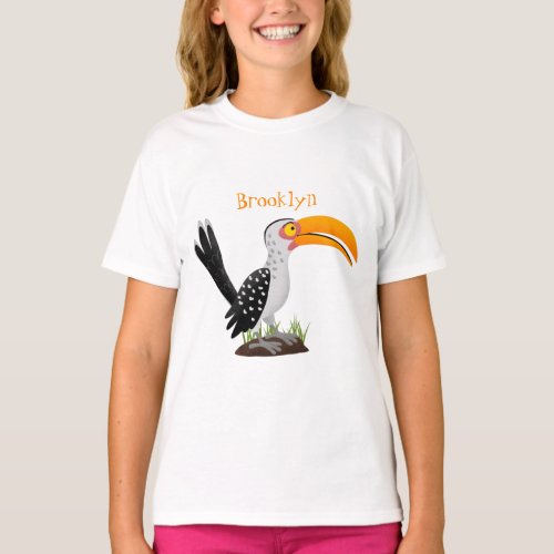 Funny yellow billed hornbill safari bird cartoon T_Shirt