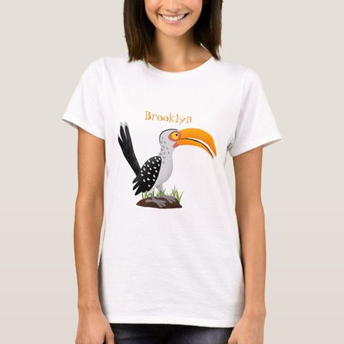 Funny yellow billed hornbill safari bird cartoon T_Shirt