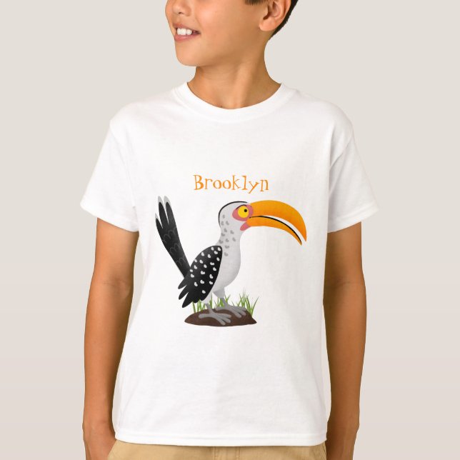 Funny yellow billed hornbill safari bird cartoon T-Shirt (Front)