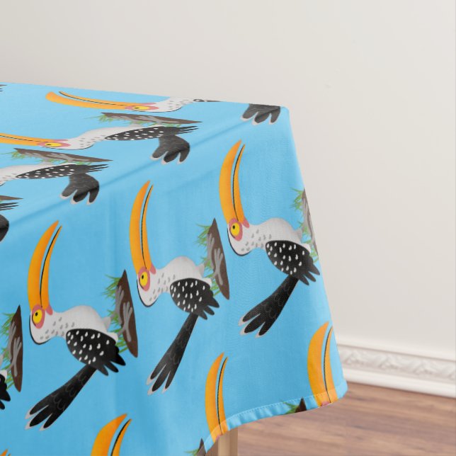 Funny yellow billed hornbill safari bird cartoon tablecloth (In Situ)