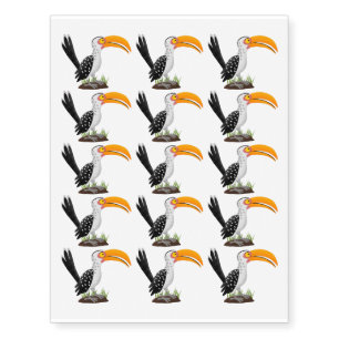 Funny yellow billed hornbill safari bird cartoon temporary tattoos