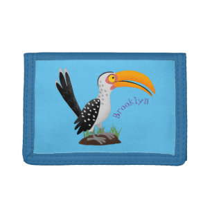 Funny yellow billed hornbill safari bird cartoon trifold wallet