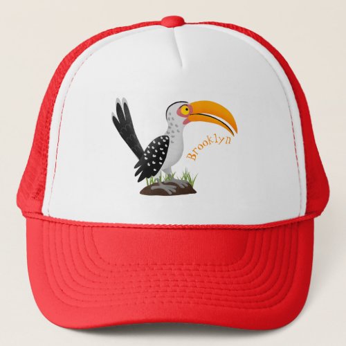 Funny yellow billed hornbill safari bird cartoon trucker hat