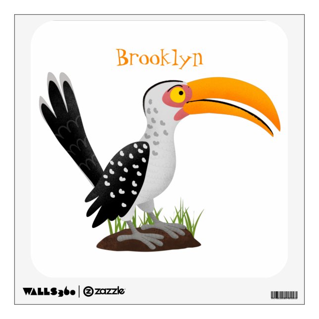 Funny yellow billed hornbill safari bird cartoon wall decal (Front)