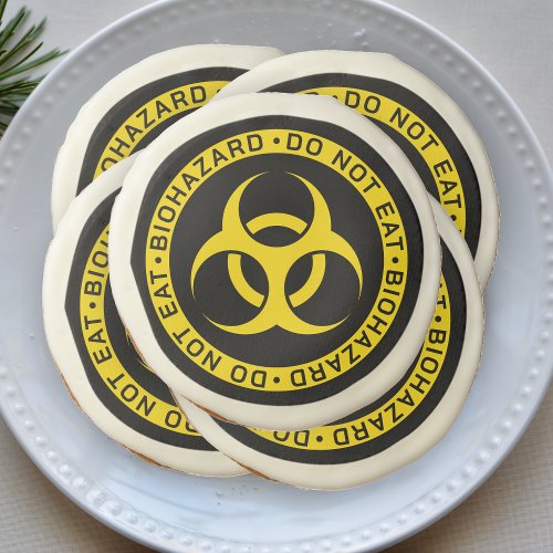 Funny Yellow Biohazard Do Not Eat Caution Sign Sugar Cookie