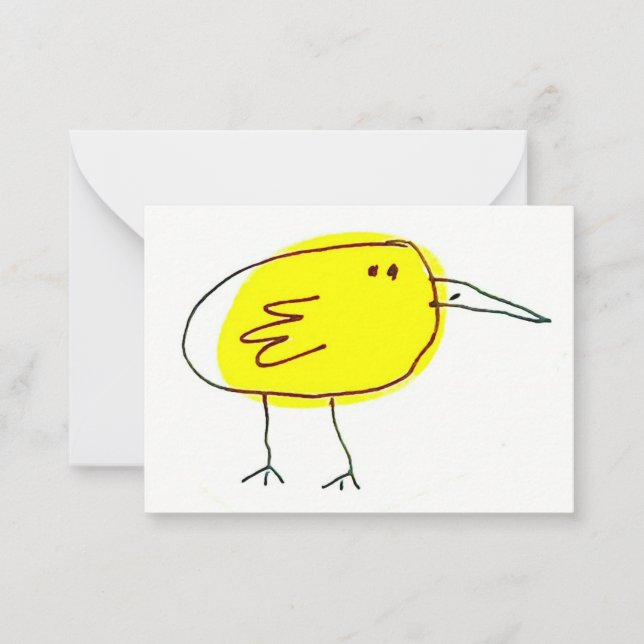 Funny Yellow Bird Doodle  Note Card (Front)