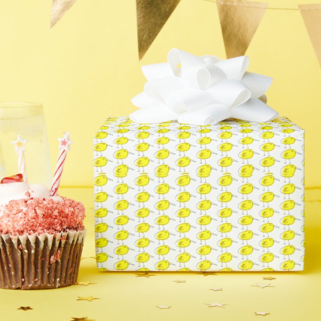 Funny Yellow Birds Doodle Wrapping Paper (Birthday Party)