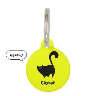 Funny Yellow Black Cat Butt Illustration Pet ID Tag