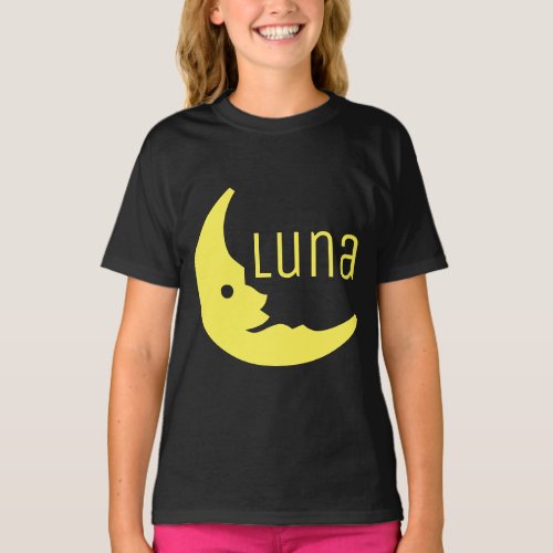 Funny Yellow Black Half Moon Luna Typography T_Shirt