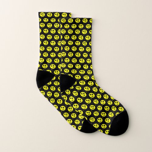 Funny Yellow Black Smile Faces  Socks