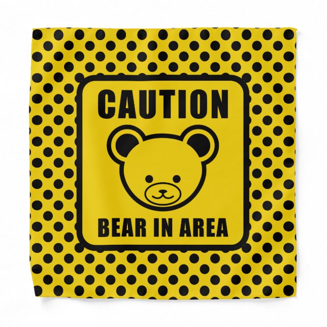 Funny Yellow Black Teddy Bear Warning Sign Art Bandana (Front)