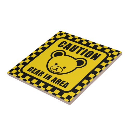 Funny Yellow Black Teddy Bear Warning Sign Art Ceramic Tile