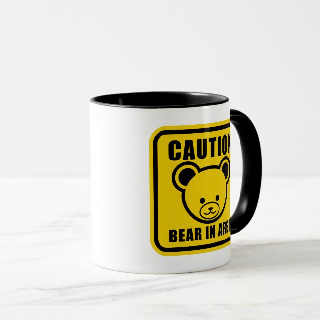 Funny Yellow Black Teddy Bear Warning Sign Art Mug (Front Right)