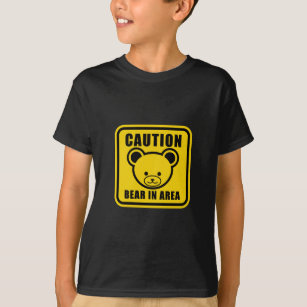 Funny Yellow Black Teddy Bear Warning Sign Art T-Shirt