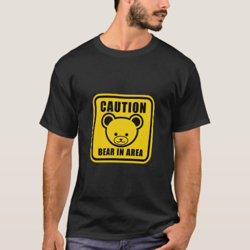 Funny Yellow Black Teddy Bear Warning Sign Art T_Shirt