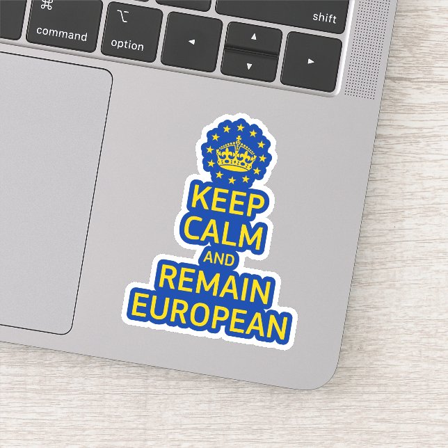 Funny Yellow Blue Keep Calm Crown European Pun Sticker (Detail)