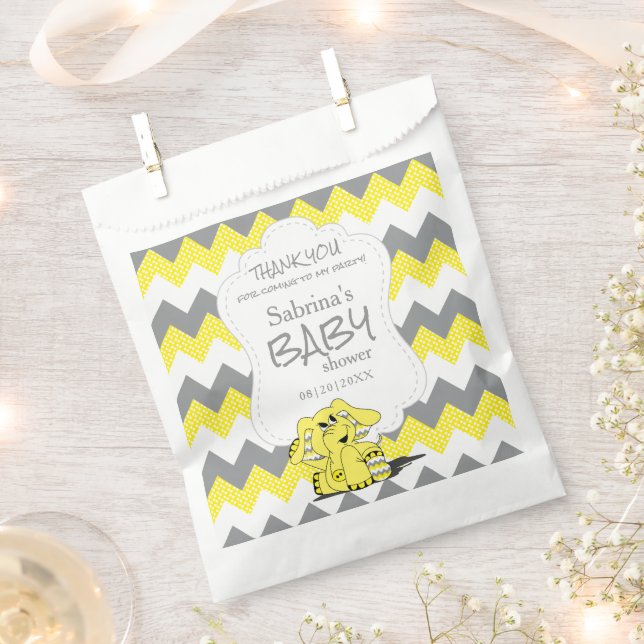 Funny Yellow Chevron Silly Cute Baby Elephant  Favor Bag (Clipped)