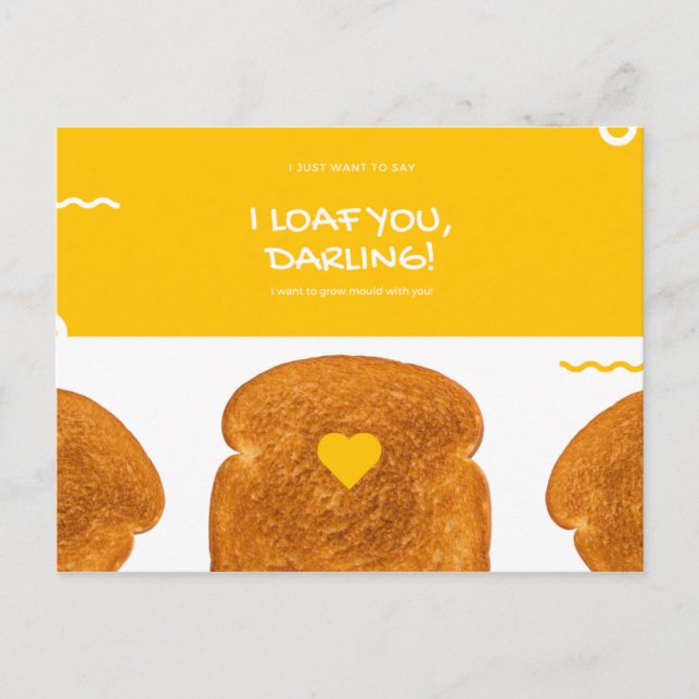Funny Yellow Circle Squiggles Toast Love Postcard (Front)