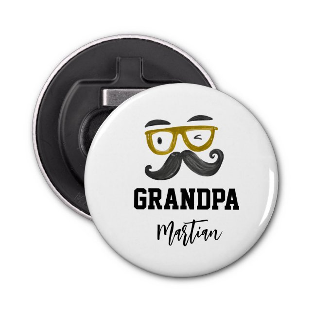Funny yellow classes and mustache Custom Grandpa  Bottle Opener (Front)