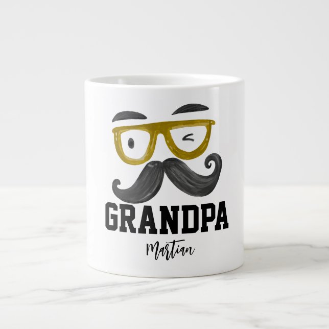 Funny yellow classes and mustache Custom Grandpa  Giant Coffee Mug (Front)