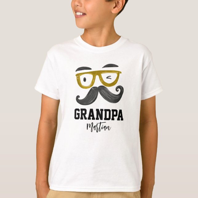 Funny Yellow Classes And Mustache Custom Grandpa  T-Shirt (Front)