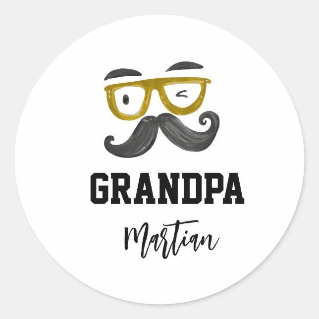 Funny yellow classes and Mustache Grandpa custom Classic Round Sticker (Front)