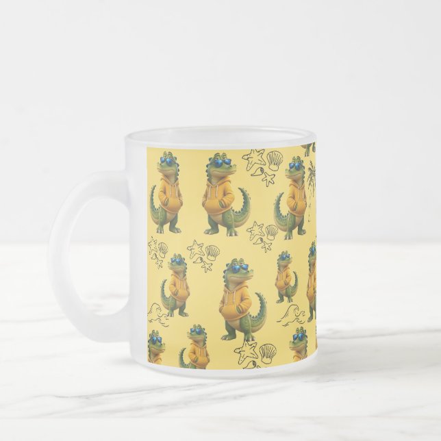  Funny Yellow Crocodile Beach Pattern Coffee Mug (Left)