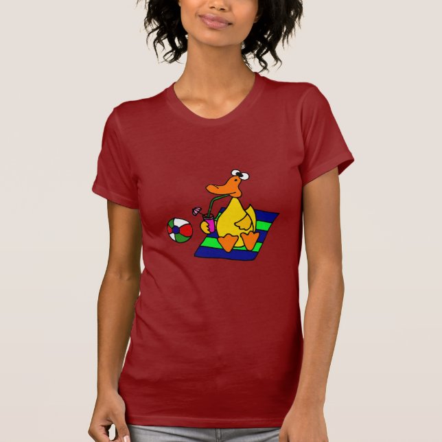Funny Yellow Duck at the Beach T-Shirt (Front)