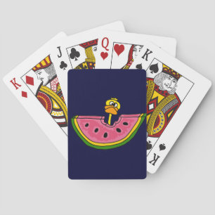 Funny Yellow Duck Eating Watermelon Poker Cards