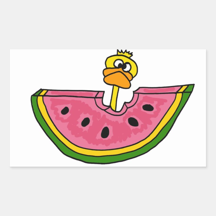 Funny Yellow Duck Eating Watermelon Rectangle Stickers