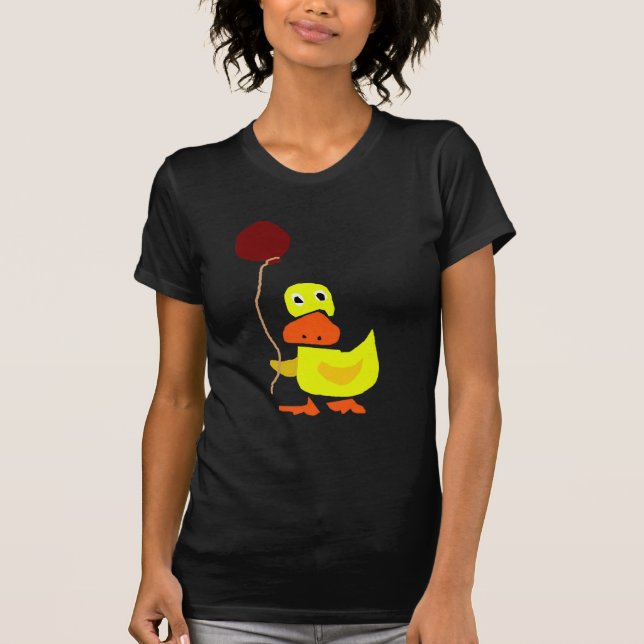 Funny Yellow Duck Holding Red Balloon T-Shirt (Front)