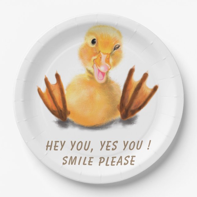 Funny Yellow Duck Paper Plates - Custom Text (Front)
