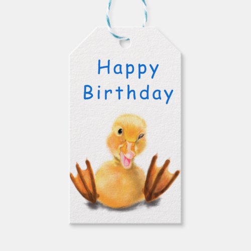 Funny Yellow Duck Playful Wink _ Happy Birthday Gift Tags
