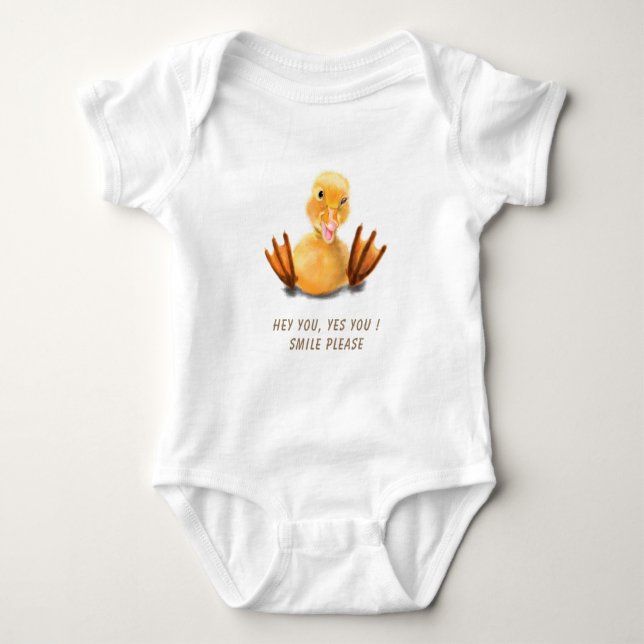 Funny Yellow Duck Playful Wink - Happy Smile Baby Bodysuit (Front)