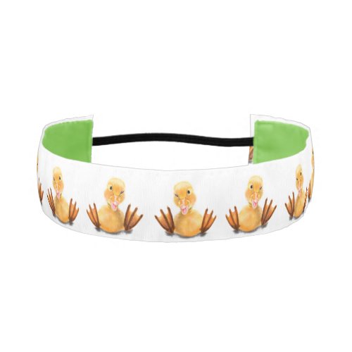 Funny Yellow Duck Playful Wink Happy Smile Cartoon Athletic Headband