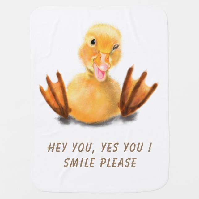 Funny Yellow Duck Playful Wink Happy Smile Cartoon Baby Blanket (Front)