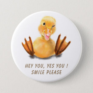 Funny Yellow Duck Playful Wink Happy Smile Cartoon Button